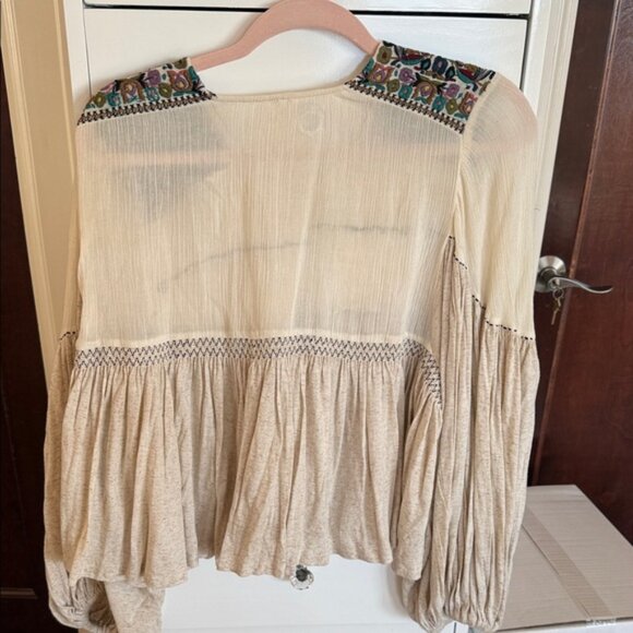 Free People Beige Boho Embroidered Blouse - Picture 2 of 3
